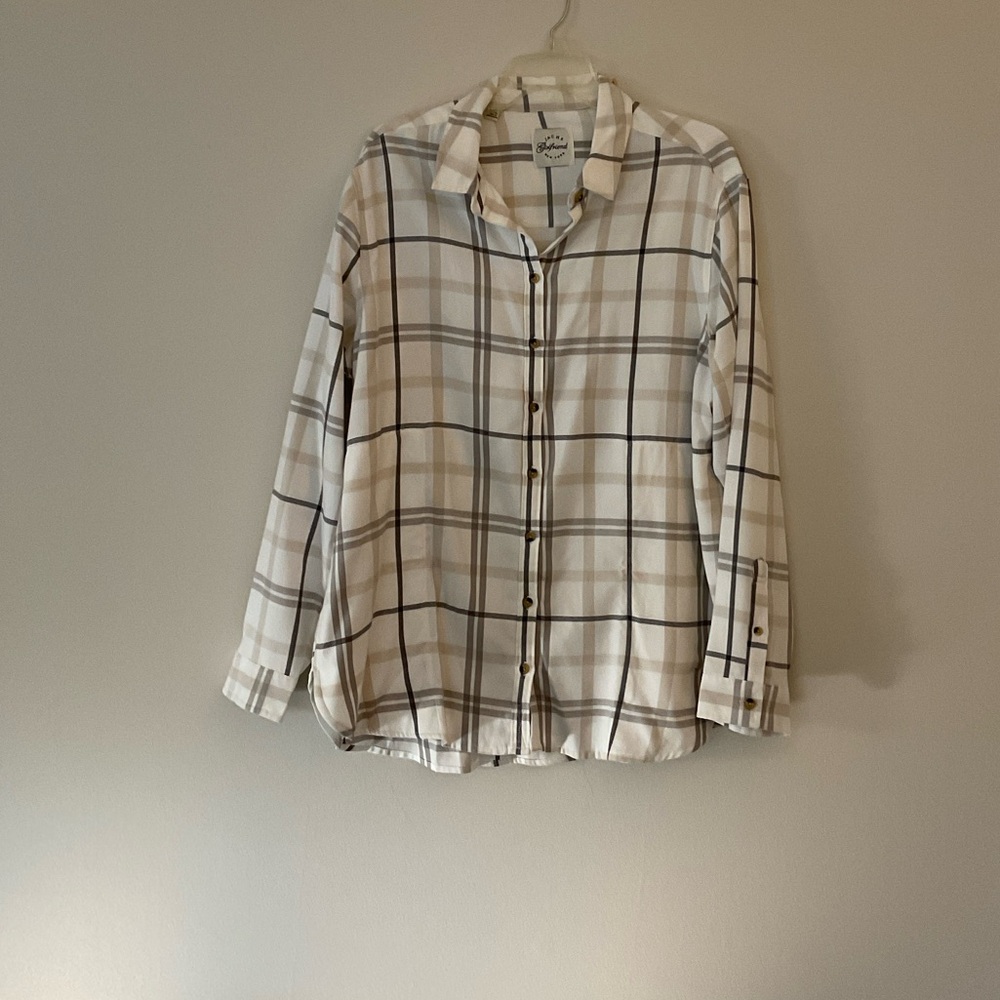 Jachs Girlfriend Cream and Tan Plaid Flannel Shirt